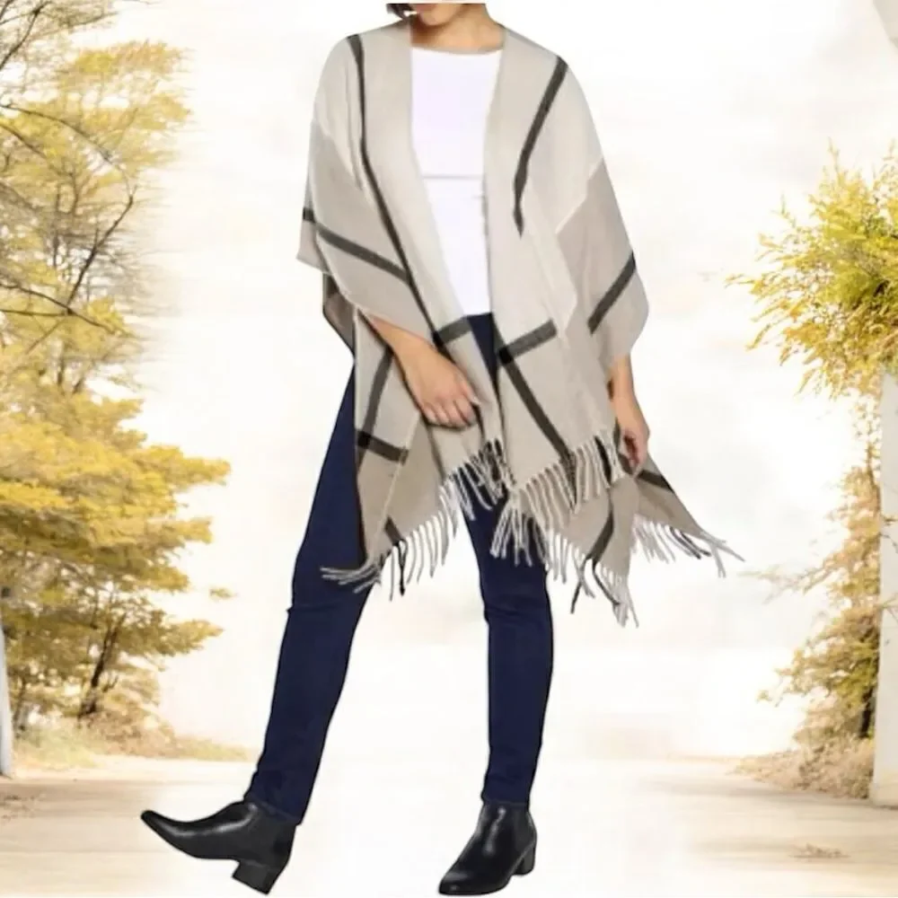 three dots Miranda Plaid Cashmere Blend Wrap OS NWT